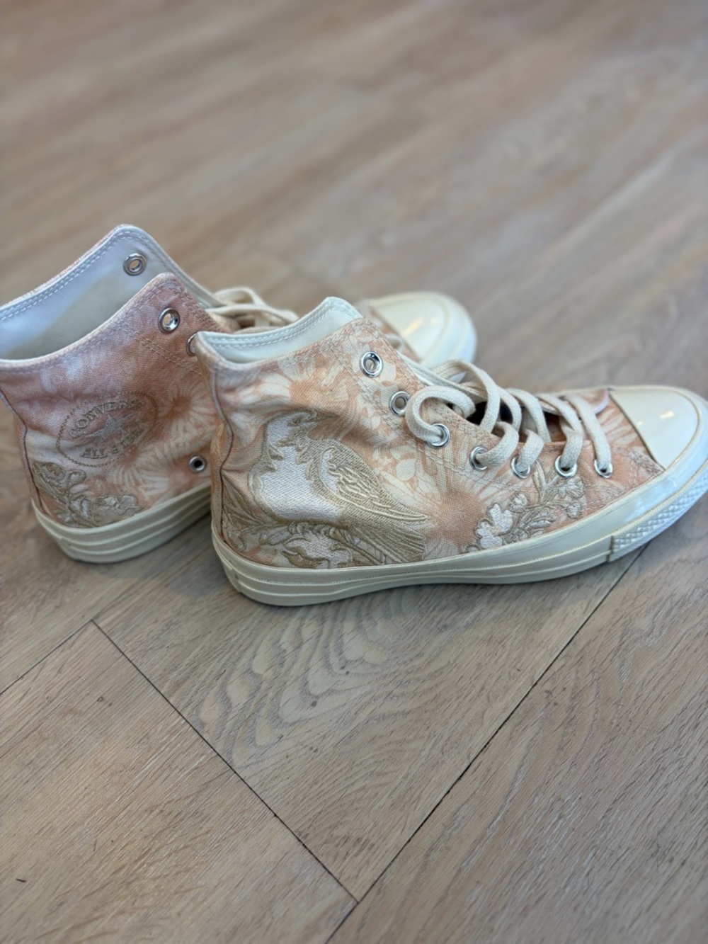 Custom Converse High-Top Floral Canvas Sneakers - Cream Peach NWOB